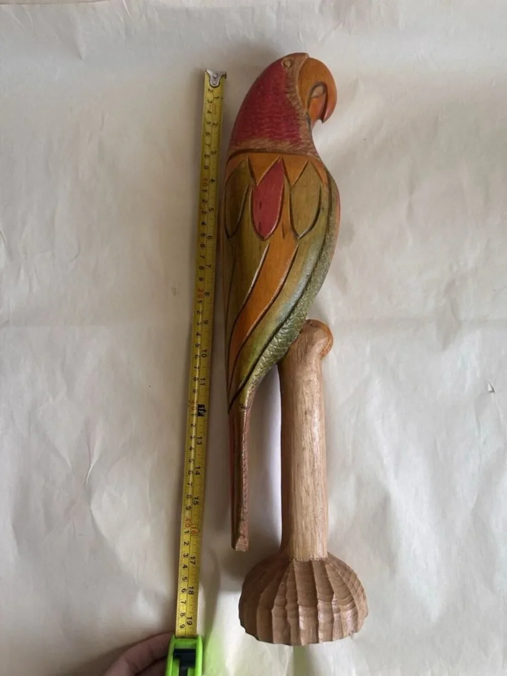 Vintage Hand Carved Wooden Parrot Sculpture 18” Tropical Folk Art Bird Coastal